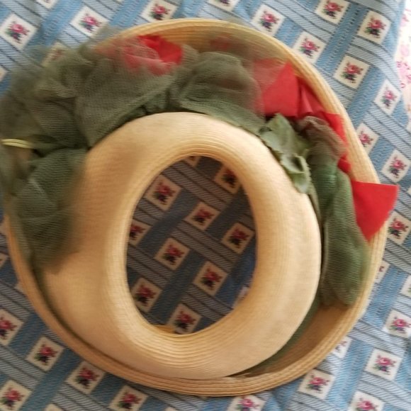 Vintage Silk/Straw Peek A Boo Hat-Flowers 1950s main image 7